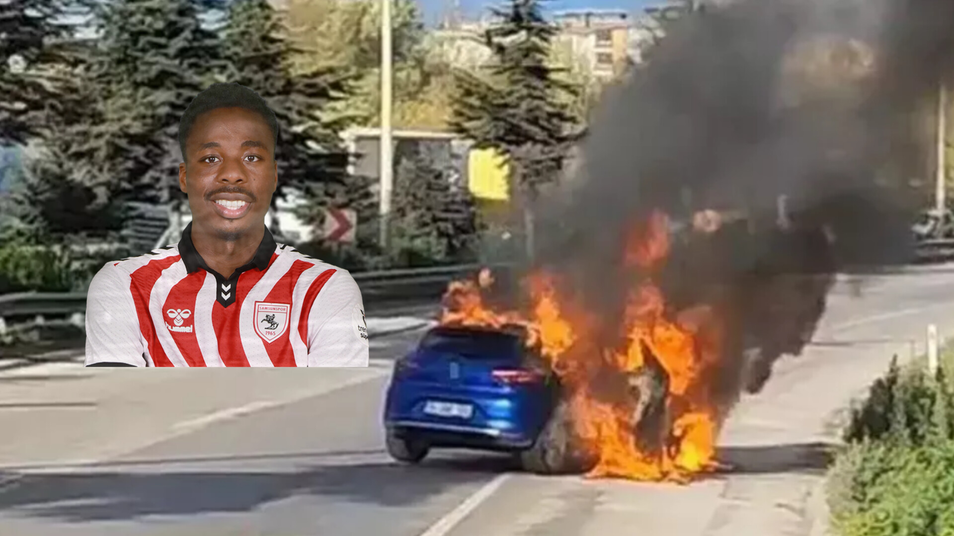 "Samsunspor"un futbolçusunun maşını alovlandı - FOTO